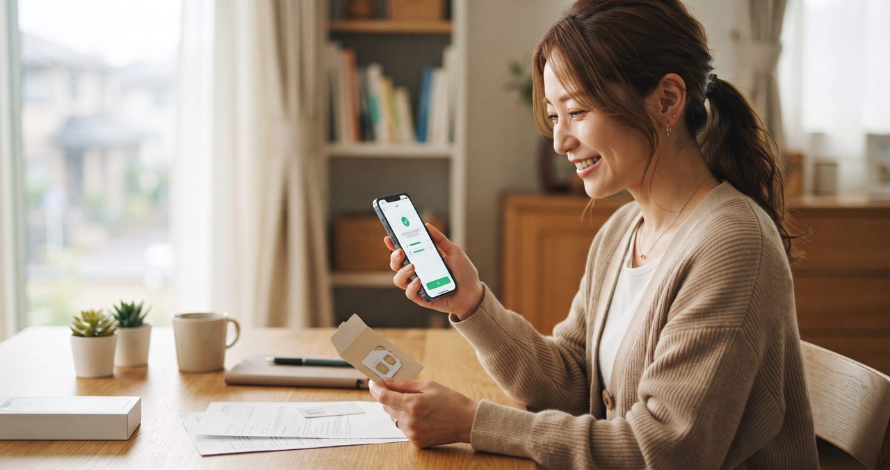 スマートフォンの画面でMNP転入手続きの進捗を確認している様子