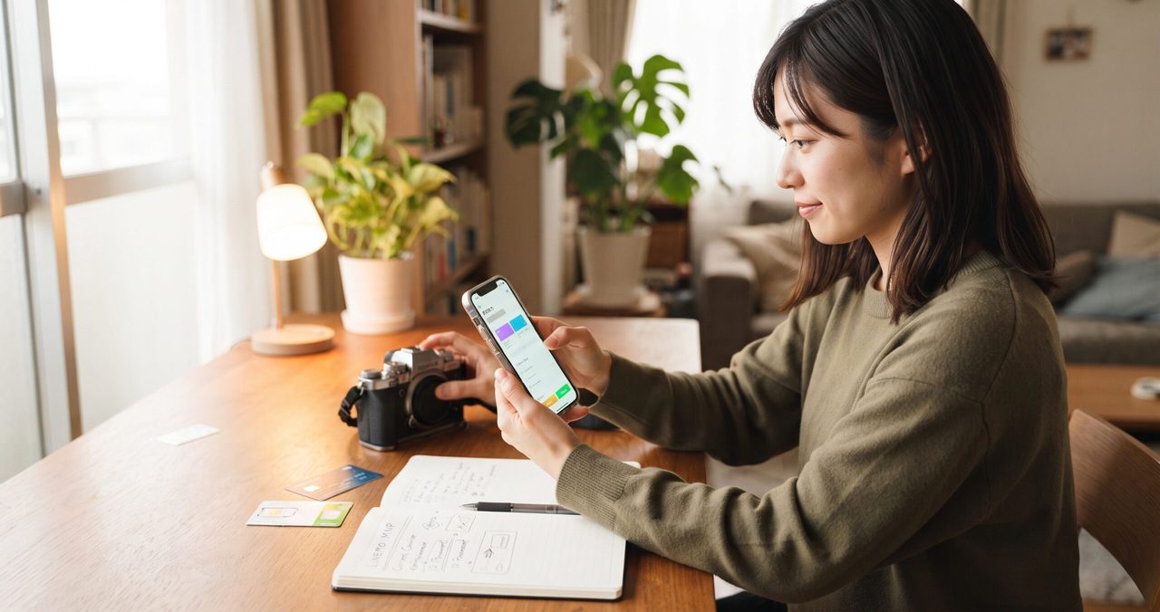 スマートフォンの申し込み完了画面をスクリーンショットで保存している様子